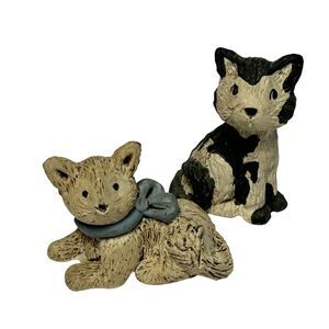 Miniature Clay Cats Black Tan Signed TCC Vintage 1985 Lot Of 2 Kittens 2”